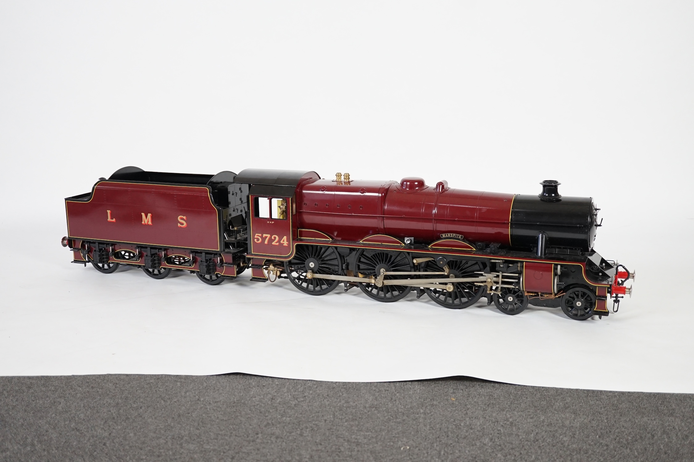 A Kingscale by Silver Crest Models 5 inch gauge coal fired live steam LMS Jubilee Class 4-6-0 locomotive, in lined maroon livery as Warspite 5724